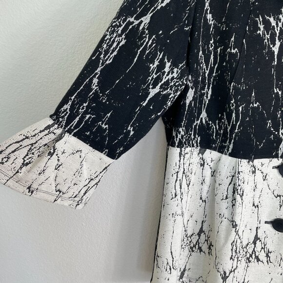 Ali Miles Womens Large Black White Marble Print Button Jacket Wire Collar Artsy - Picture 10 of 11